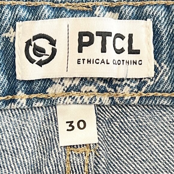 PTCL Ethical Clothing Women's Blue Paisley Bandana Print Jeans Sz 30 Raw Hem NWT - Picture 5 of 9